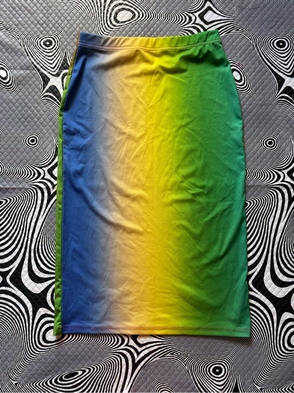 Y2K Bright Ombre Pencil Skirt in Blue, Yellow & Green
